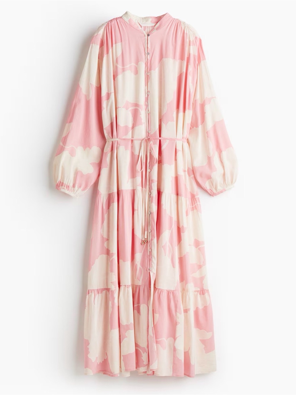 H&M Women's Pink and Cream Floral Button-Front Midi Dress